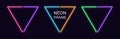 Neon triangle Frame. Set of triangular neon Border in 2 outline parts. Geometric shape Royalty Free Stock Photo