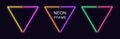 Neon triangle Frame. Set of triangular neon Border in 2 outline parts. Geometric shape Royalty Free Stock Photo