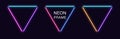 Neon triangle Frame. Set of triangular neon Border in 3 outline parts. Geometric shape Royalty Free Stock Photo
