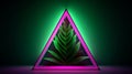 A neon triangle with a marijuana leaf inside, representing cannabis culture and its vibrant aesthetic. Generative ai