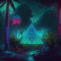 neon triangle in the night jungle illustration art