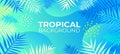 Neon tropical fluid background with jungle plants. Vector exotic horizontal banner with tropic palm leaves frame. Poster with