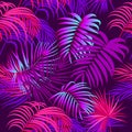 Neon tropical jungle palm leaves seamless pattern