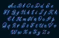 Neon tube hand drawn alphabet font Royalty Free Stock Photo