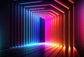 Neon tunnel of glowing multicolored lines, abstract background. Generative AI Royalty Free Stock Photo