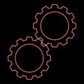Neon two gears gearwheel cog set Cogwheels connected in working mechanism red color vector illustration image flat style Royalty Free Stock Photo