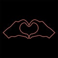 Neon two hands have shape heart hands making heart symbol silhouette icon red color vector illustration image flat style Royalty Free Stock Photo