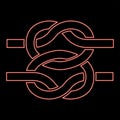 Neon two nautical knots Ropes Wire with loop Twisted marine cord red color vector illustration image flat style