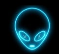 Neon UFO face, alien emoji glowing light. Creature, monster, futuristic character isolated with led, neon light