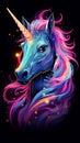 Neon unicorn on a black background.