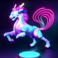 Neon unicorn on a dark background. 3d rendering, 3d illustration. generative AI