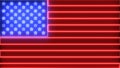 Neon United States of America flag. Red stripped and blue stars, USA flag with glowing neon, led light