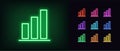 Neon upward graph icon. Glowing neon growth diagram sign, up bar chart