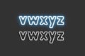 Neon v w x y z symbols, electric font mockup