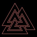 Neon valknut sign symblol red color vector illustration image flat style Royalty Free Stock Photo