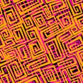 Neon vector seamless abstract pattern with swirling orange and pink stripes of different thickness on a black background Royalty Free Stock Photo