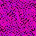 Neon vector seamless abstract pattern with swirling pink and purple bands of different thickness on a black background. Royalty Free Stock Photo