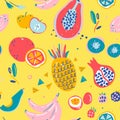 Neon vector seamless pattern. Endless background of tropical fruit ingredients, good for print textile or wrapping