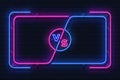 Neon versus banner. Game battle glowing frame, boxing match screen, sport competition outline concept. Vector versus