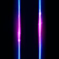 Neon vertical lines, frame. Neon lights sign. Vector abstract background, signboard, streak. Geometric glow outline