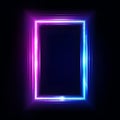 Neon vertical rectangle frame, border. Neon lights sign. Vector abstract background, tunnel, portal. Geometric glow outline