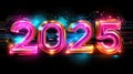 Neon 2025: vibrant digital future with glowing light effects and futuristic design Royalty Free Stock Photo