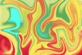 Neon vibrant digital marbling. Orange green color background. Neon colored suminagashi backdrop