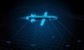 Neon virtual projection with a flying cruise missile that scans the space on the map