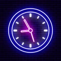 Neon wall clock. Blue and purple color.