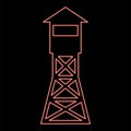 Neon watching tower Overview forest ranger fire site red color vector illustration image flat style