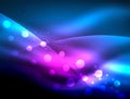 Neon wave background with light effects, curvy lines with glittering and shiny dots, glowing colors in darkness, magic Royalty Free Stock Photo