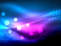 Neon wave background with light effects, curvy lines with glittering and shiny dots, glowing colors in darkness, magic Royalty Free Stock Photo