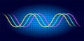 Neon wave graph. Oscilloscope with image of wave diagram