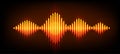 Neon wave sound vector background. Music soundwave design, orange light elements isolated on dark backdrop. Radio