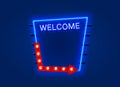 Neon welcome open signboard on the blue background Royalty Free Stock Photo