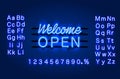 Neon welcome open signboard on the brick wall background Royalty Free Stock Photo