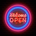 Neon welcome open signboard. Royalty Free Stock Photo