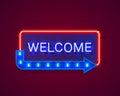 Neon welcome open signboard on the red background