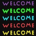 Neon welcome text set cursive style template vector