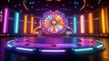 Neon Wheel of Fortune Game Show Stage Royalty Free Stock Photo