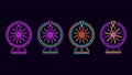 Neon wheels of fortune. Glowing purple roulette