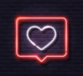 Neon White Glowing Heart in Red Speech Bubble Banner Royalty Free Stock Photo