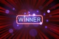 Neon winner banner with red light background