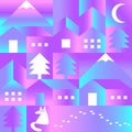 Neon winter Geometric Pattern. 2022 new year Square Holographic night Forest template