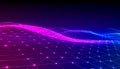 Neon wireframe landscape with glowing particles abstract Royalty Free Stock Photo