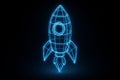 Neon wireframe rocket design glowing against a dark background. concept of futuristic technology, space exploration, digital Royalty Free Stock Photo