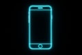 Neon wireframe smartphone with simple design on black background. concept of futuristic technology, digital innovation, modern Royalty Free Stock Photo