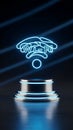 Neon Wireless WiFi Signal Icon on Modern Stand Royalty Free Stock Photo