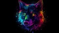 Neon wolf silhouette in cosmic space. gnerative ai.