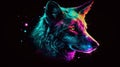 Neon wolf silhouette in cosmic space. gnerative ai.